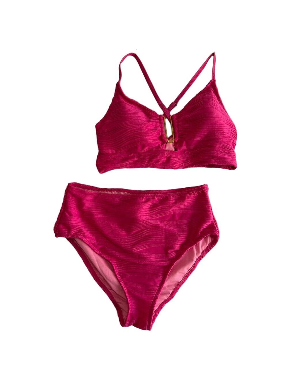 NEW Women's Bright Pink 2 Piece Bikini Swimsuit Swimwear Size L #26024